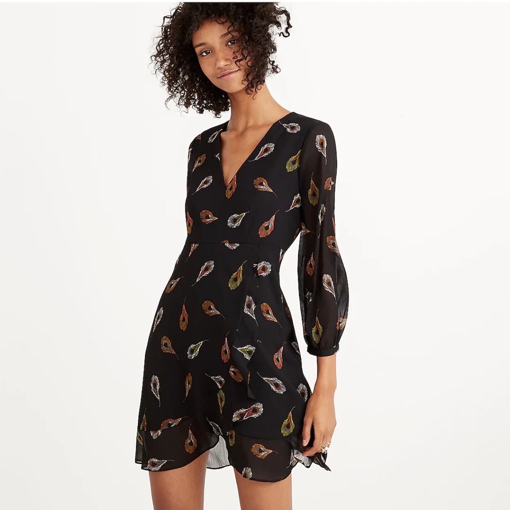 Madewell Long-Sleeve Poppy Dress Peacock Feathers